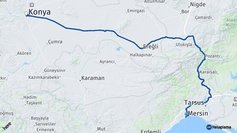 Mersin Karatay Konya Arası Kaç Km - Yol Haritası