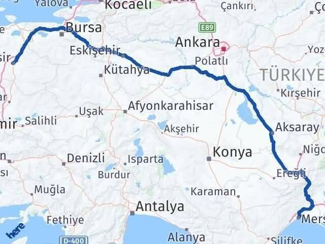 Mersin Karesi Balıkesir Arası Kaç Km - Yol Haritası