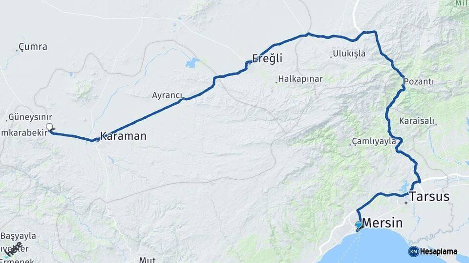 Mersin Kazımkarabekir Karaman Arası Kaç Km - Yol Haritası