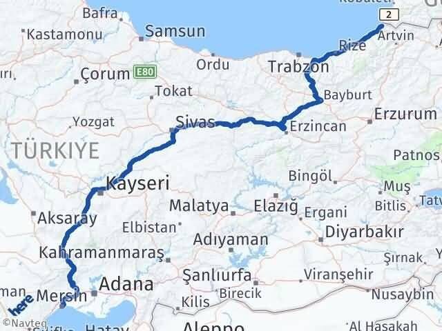 Mersin Kemalpaşa Artvin Arası Kaç Km - Yol Haritası