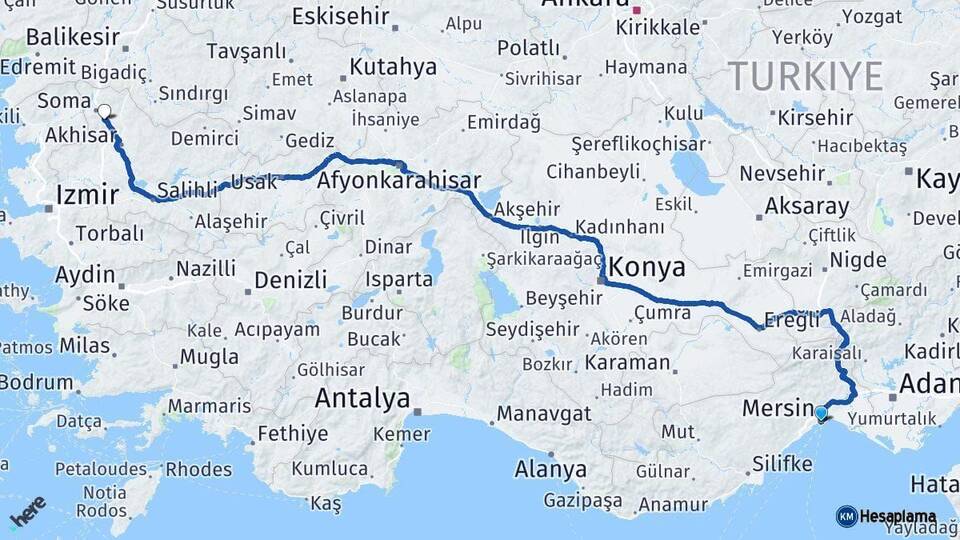 Mersin Kırkağaç Manisa Arası Kaç Km - Yol Haritası