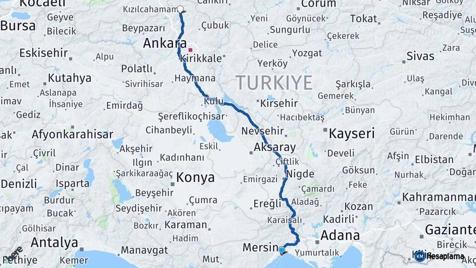 Mersin Kızılcahamam Ankara Arası Kaç Km - Yol Haritası