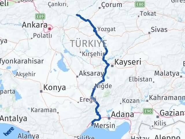 Mersin Kızılırmak Çankırı Arası Kaç Km - Yol Haritası