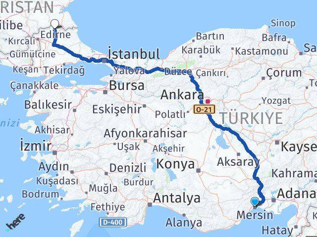 Mersin Kofçaz Kırklareli Arası Kaç Km - Yol Haritası