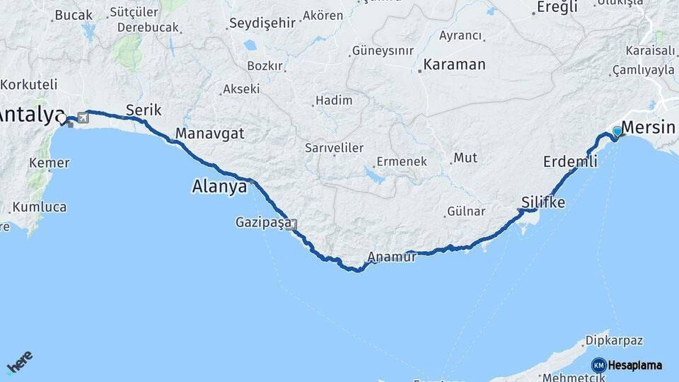 Mersin Konyaaltı Antalya Arası Kaç Km - Yol Haritası