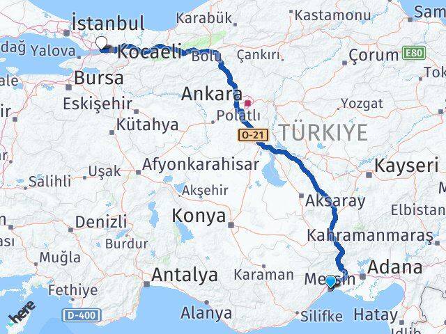 Mersin Körfez Kocaeli Arası Kaç Km - Yol Haritası