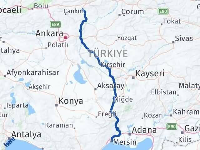 Mersin Korgun Çankırı Arası Kaç Km - Yol Haritası