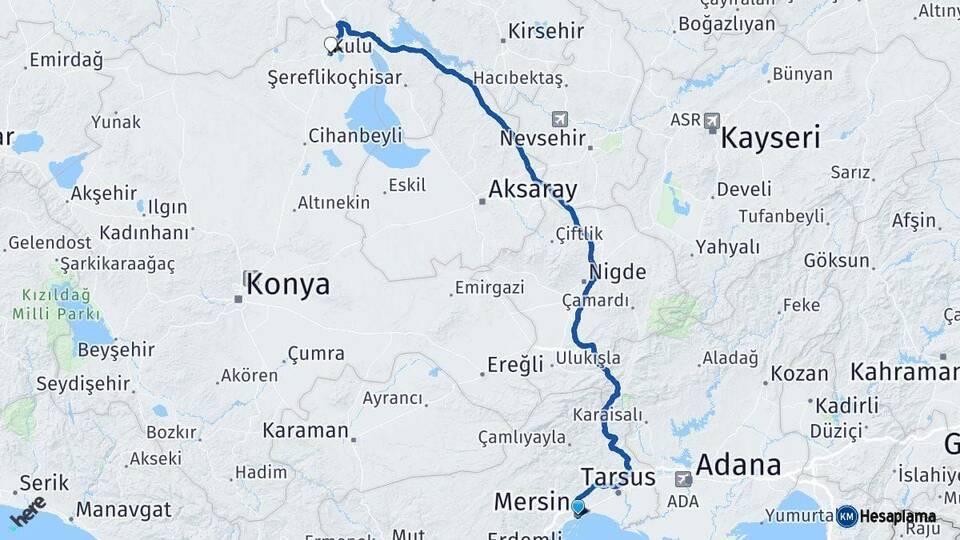 Mersin Kulu Konya Arası Kaç Km - Yol Haritası
