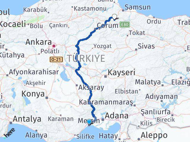 Mersin Ladik Samsun Arası Kaç Km - Yol Haritası