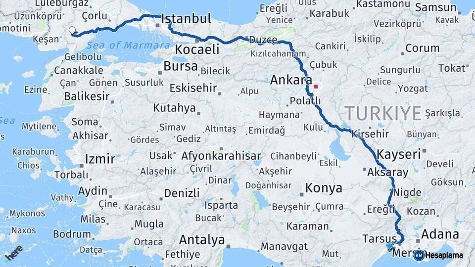 Mersin Malkara Tekirdağ Arası Kaç Km - Yol Haritası