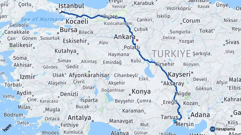 Mersin Maltepe İstanbul Arası Kaç Km - Yol Haritası