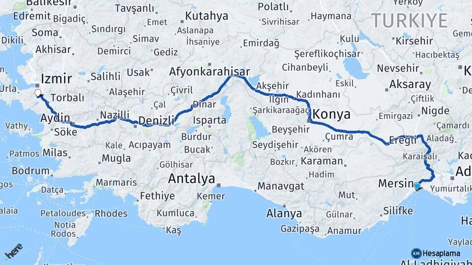 Mersin Menderes İzmir Arası Kaç Km - Yol Haritası