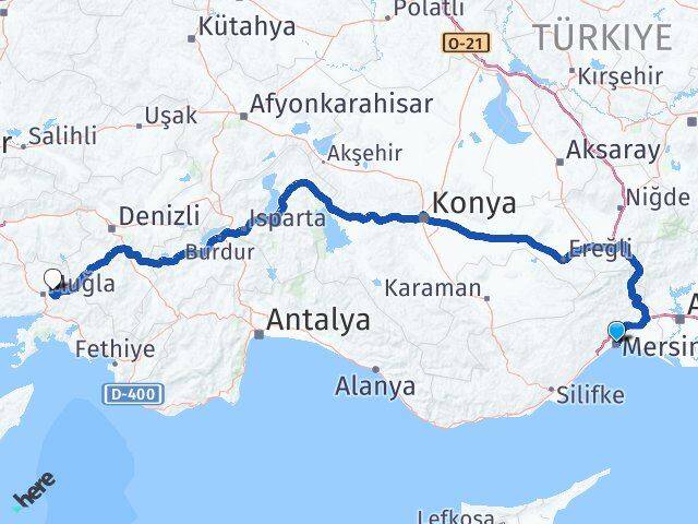 Mersin Menteşe Muğla Arası Kaç Km - Yol Haritası