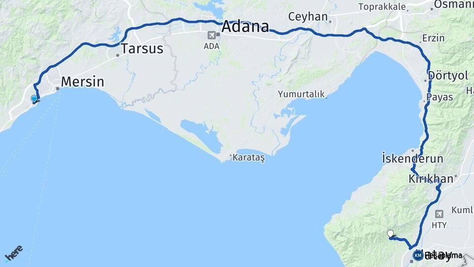 Mersin Mezitli Antakya Hatay Arası Kaç Km - Yol Haritası