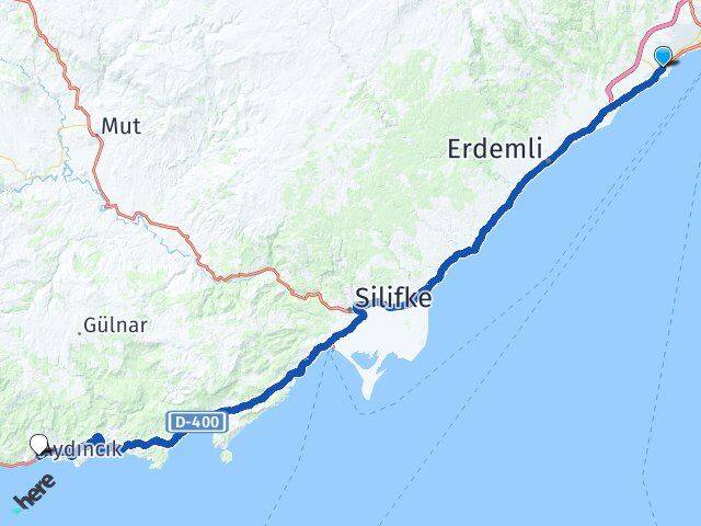 Mersin Mezitli Aydıncık Arası Kaç Km - Yol Haritası