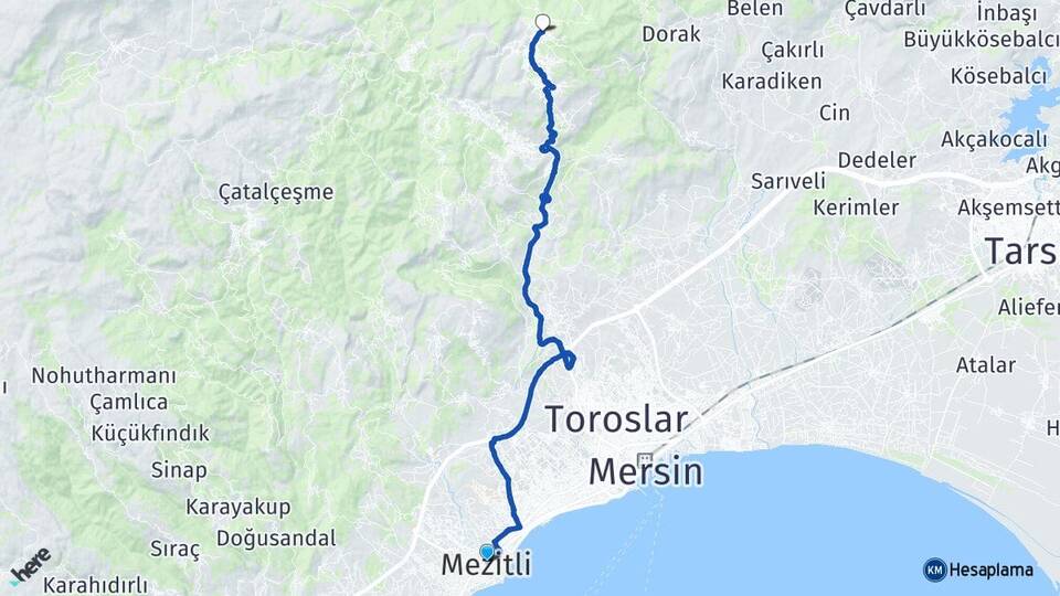 Mersin Mezitli Ayvagediği Toroslar Arası Kaç Km - Yol Haritası