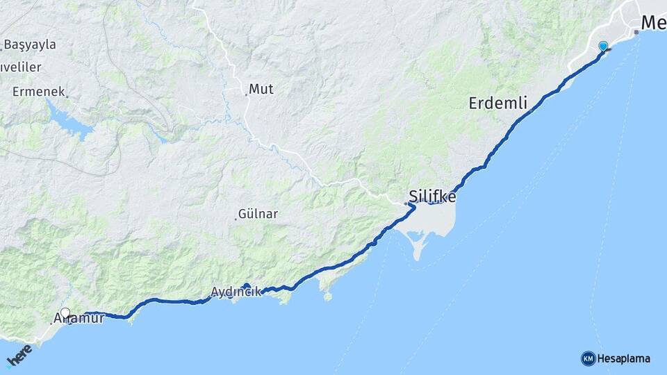 Mersin Mezitli Bozdoğan Anamur Arası Kaç Km - Yol Haritası