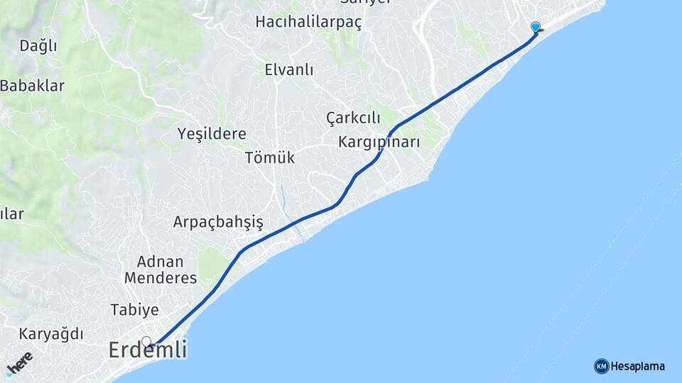 Mersin Mezitli Davultepe Erdemli Arası Kaç Km - Yol Haritası
