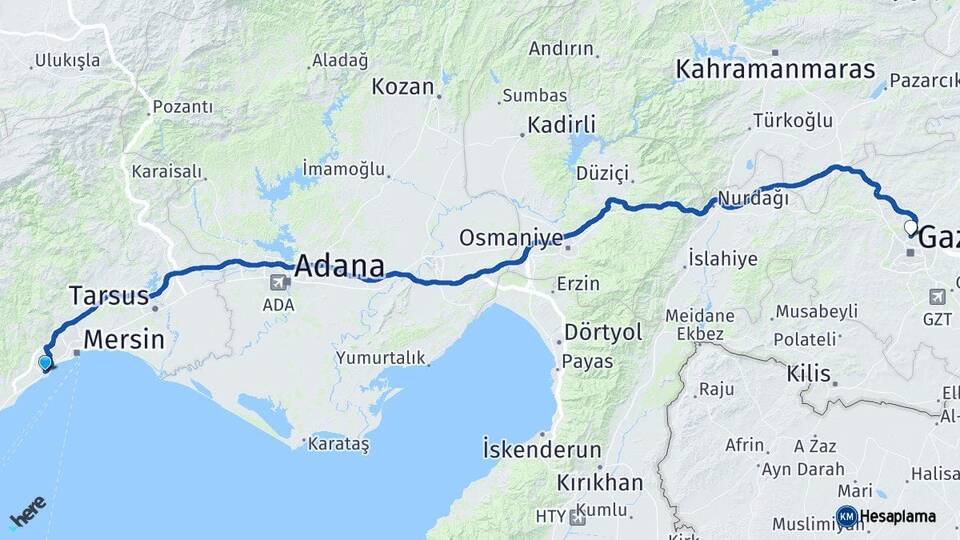 Mersin Mezitli Gaziantep Arası Kaç Km - Yol Haritası