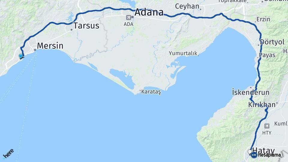Mersin Mezitli Hatay Arası Kaç Km - Yol Haritası