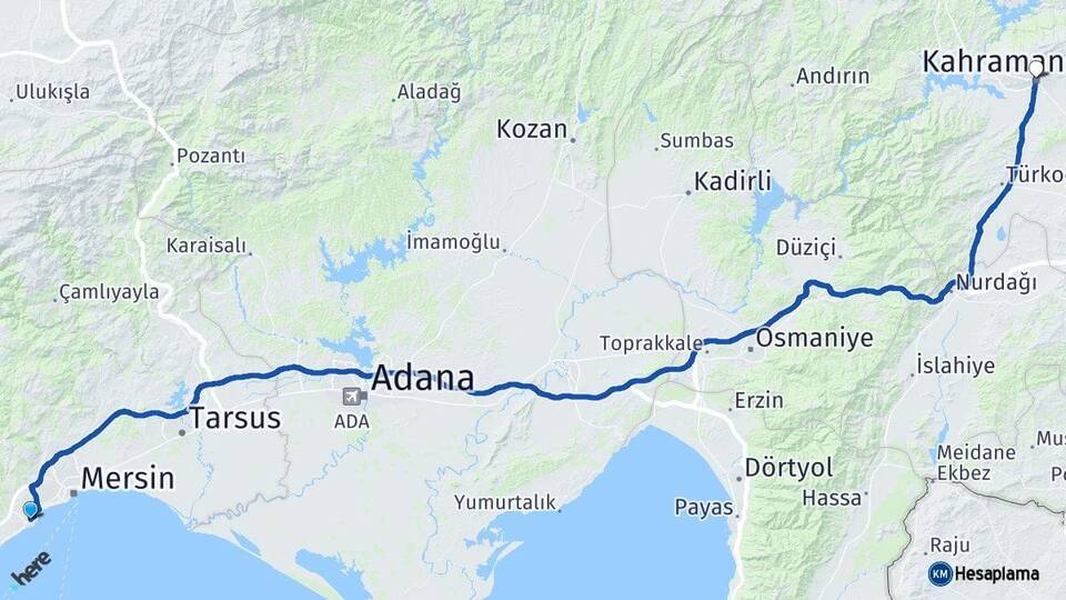 Mersin Mezitli Kahramanmaraş Arası Kaç Km - Yol Haritası