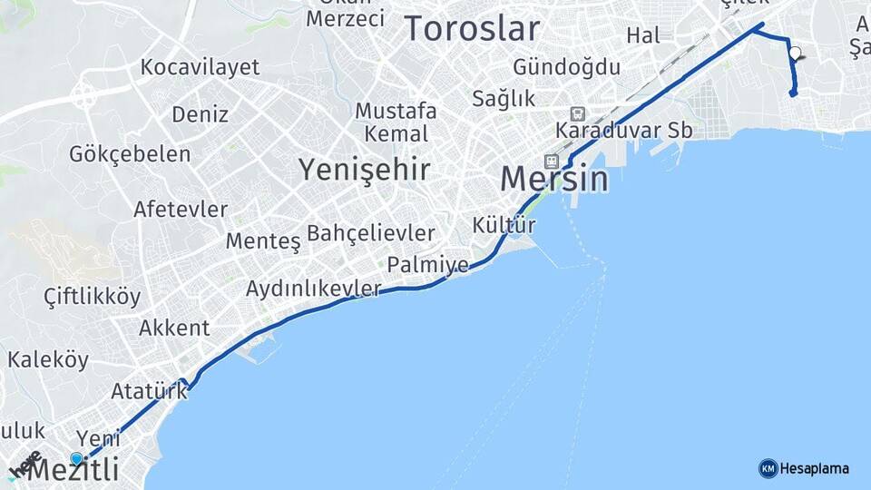 Mersin Mezitli Karaduvar Akdeniz Arası Kaç Km - Yol Haritası