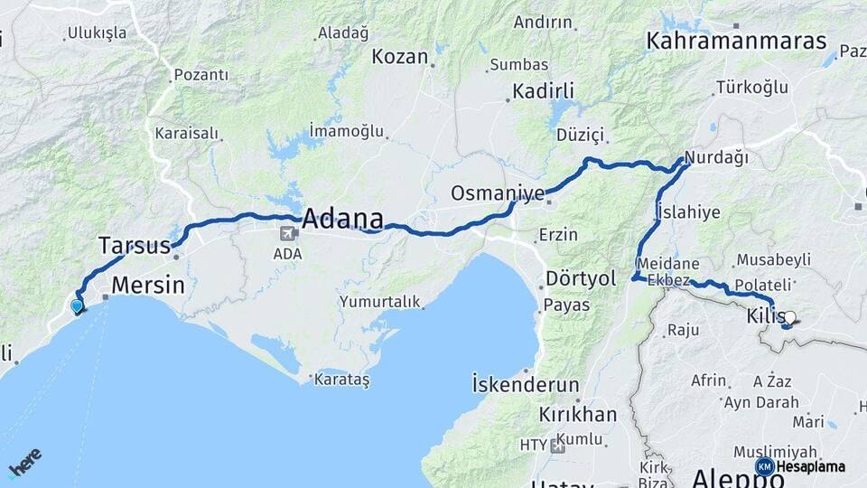 Mersin Mezitli Kilis Arası Kaç Km - Yol Haritası