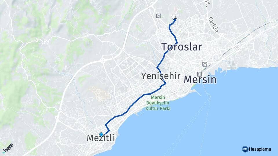Mersin Mezitli Korukent Toroslar Arası Kaç Km - Yol Haritası