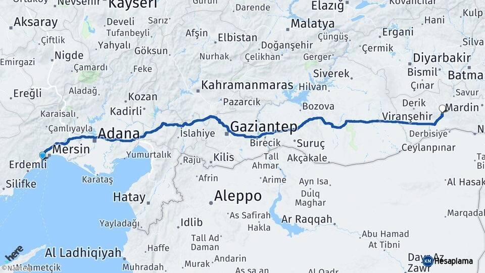 Mersin Mezitli Mardin Arası Kaç Km - Yol Haritası