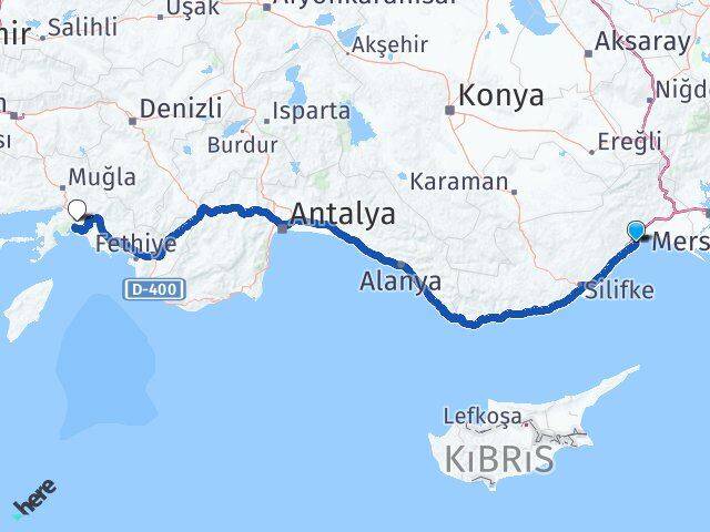 Mersin Mezitli Muğla Arası Kaç Km - Yol Haritası