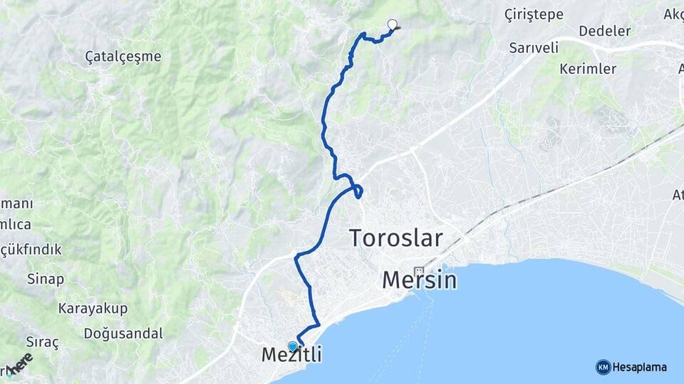 Mersin Mezitli Musalı Toroslar Arası Kaç Km - Yol Haritası