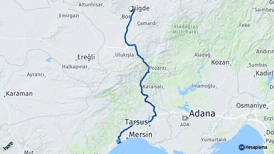 Mersin Mezitli Niğde Arası Kaç Km - Yol Haritası