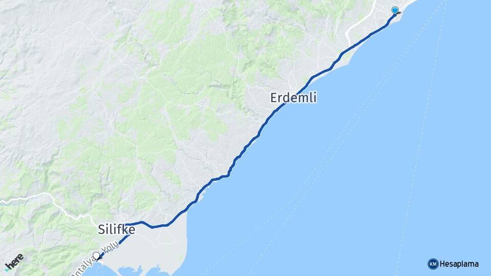 Mersin Mezitli Taşucu Silifke Arası Kaç Km - Yol Haritası
