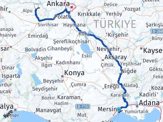 Mersin Mihalıççık Eskişehir Arası Kaç Km - Yol Haritası