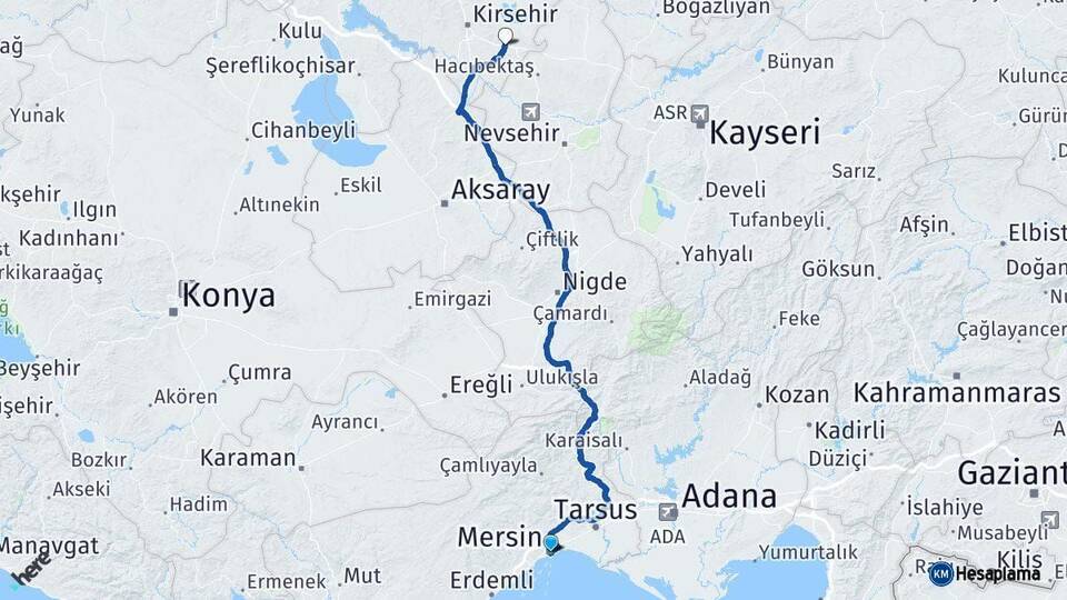 Mersin Mucur Kırşehir Arası Kaç Km - Yol Haritası