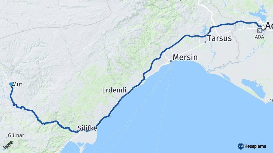 Mersin Mut Adana Arası Kaç Km - Yol Haritası