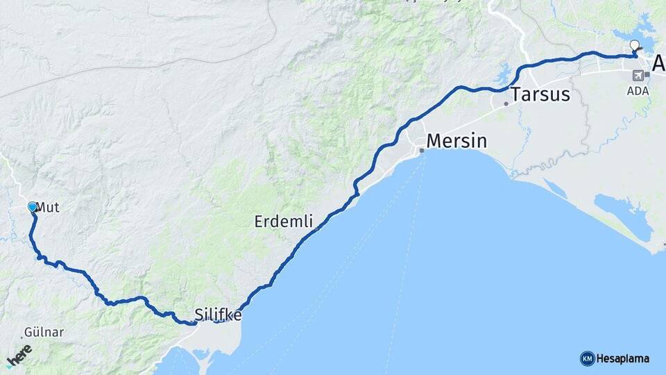Mersin Mut Çukurova Adana Arası Kaç Km - Yol Haritası