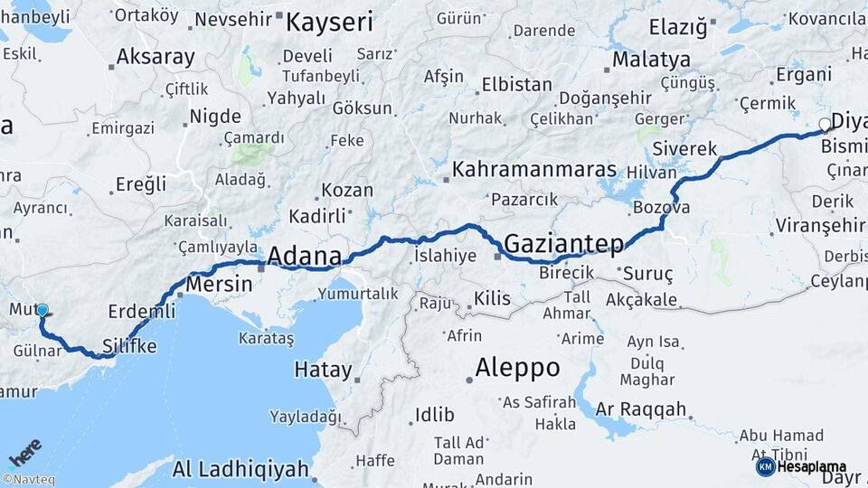 Mersin Mut Diyarbakır Arası Kaç Km - Yol Haritası