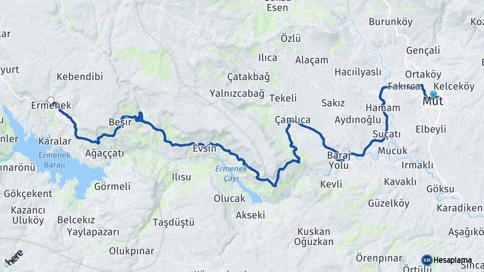 Mersin Mut Ermenek Karaman Arası Kaç Km - Yol Haritası
