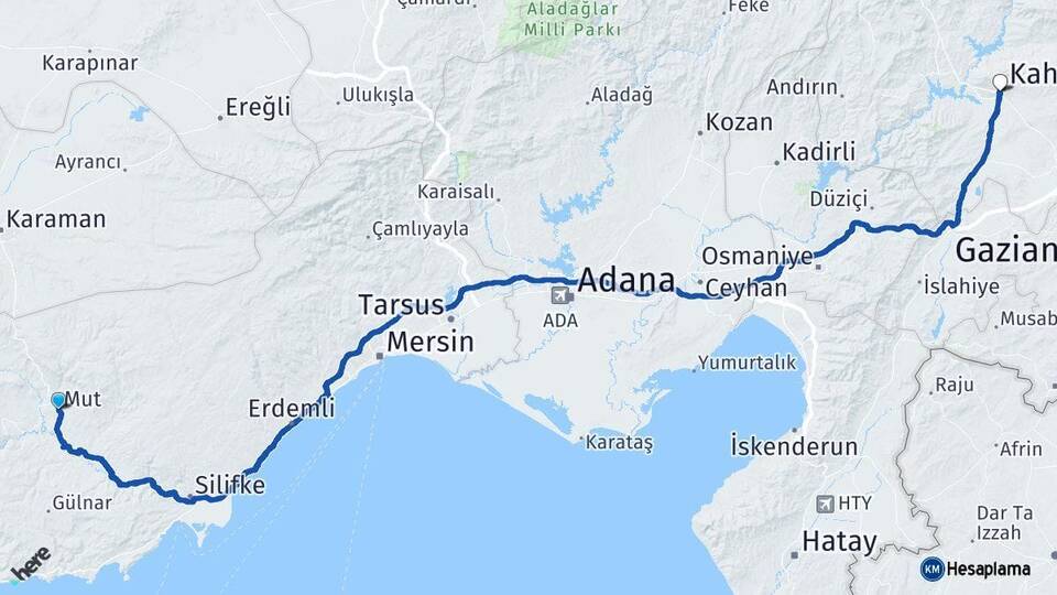 Mersin Mut Kahramanmaraş Arası Kaç Km - Yol Haritası