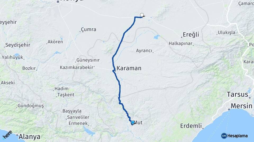 Mersin Mut Karapınar Konya Arası Kaç Km - Yol Haritası