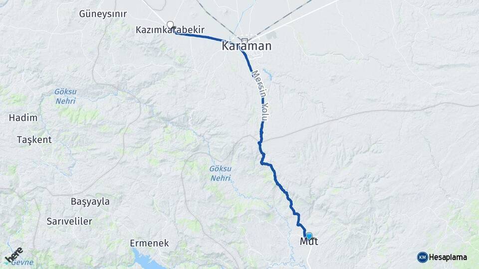 Mersin Mut Kazımkarabekir Karaman Arası Kaç Km - Yol Haritası