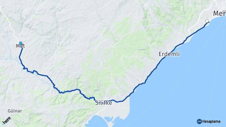 Mersin Mut Mezitli Arası Kaç Km - Yol Haritası