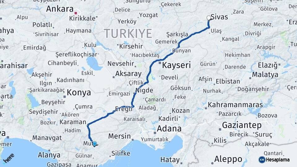 Mersin Mut Sivas Arası Kaç Km - Yol Haritası