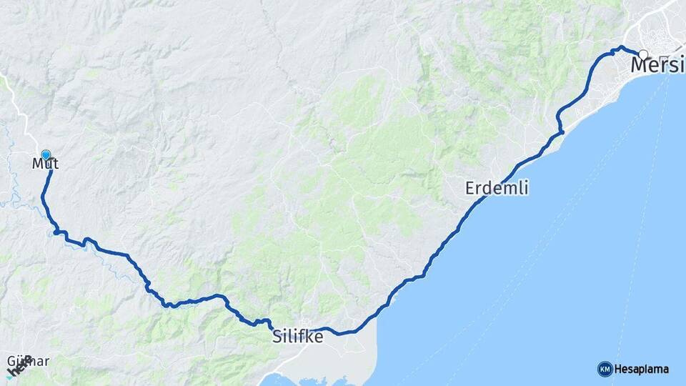 Mersin Mut Yenişehir Arası Kaç Km - Yol Haritası