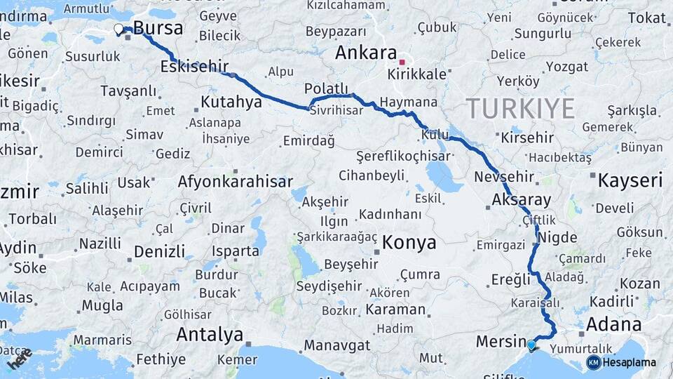 Mersin Nilüfer Bursa Arası Kaç Km - Yol Haritası