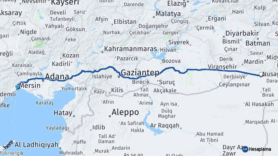 Mersin Nusaybin Mardin Arası Kaç Km - Yol Haritası
