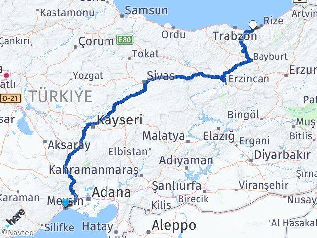 Mersin Of Trabzon Arası Kaç Km - Yol Haritası