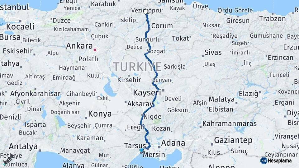 Mersin Osmancık Çorum Arası Kaç Km - Yol Haritası