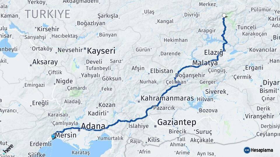 Mersin Ovacık Tunceli Arası Kaç Km - Yol Haritası